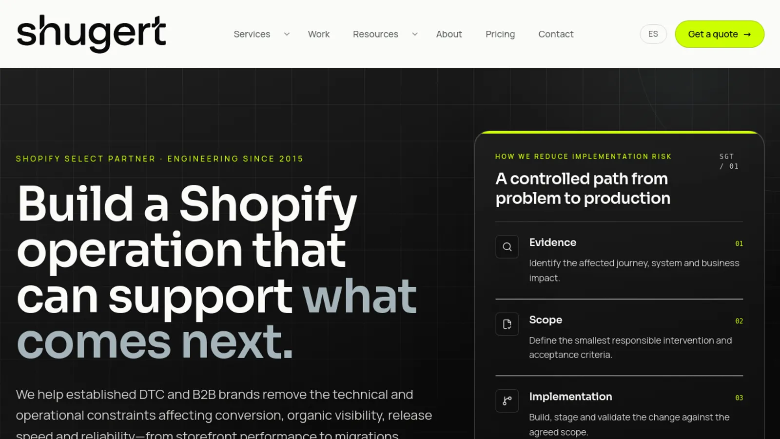 Screenshot of the Shugert Marketing homepage