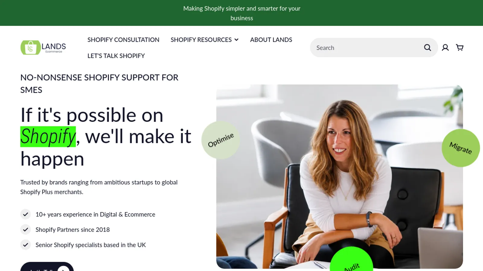 Screenshot of the LANDS ECOMMERCE homepage