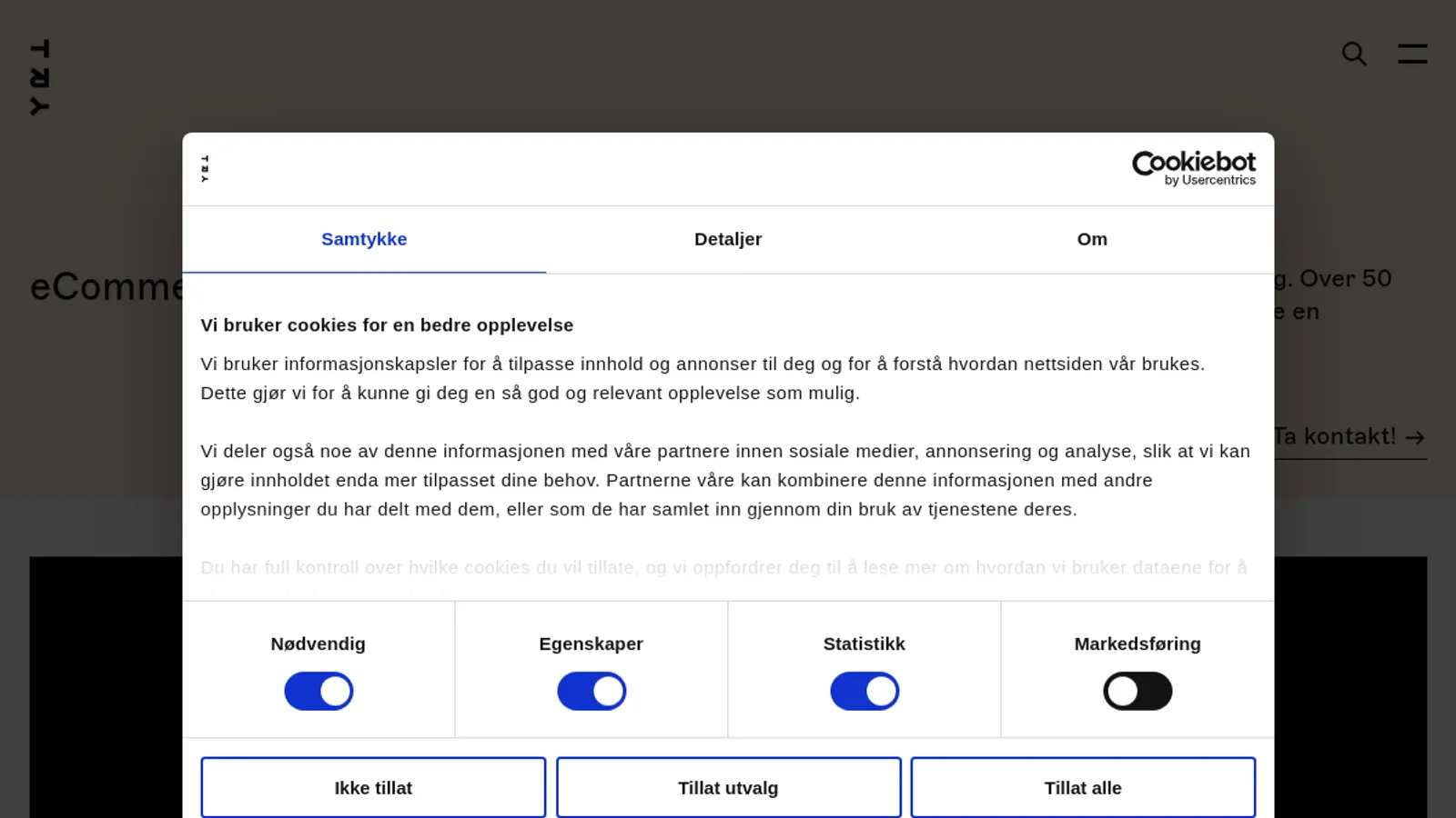 Screenshot of the TRY eCommerce homepage