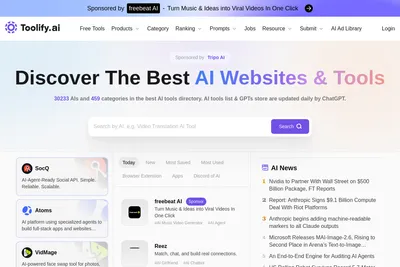 Screenshot of the Toolify homepage