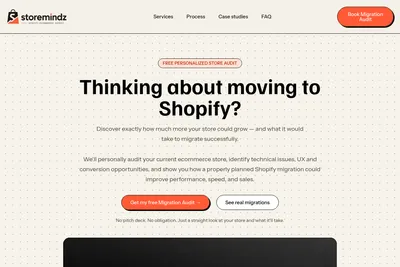 Screenshot of the StoreMindz homepage