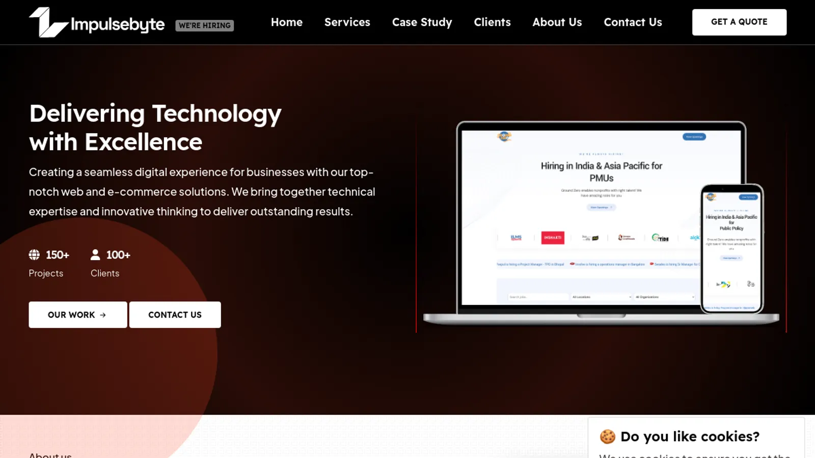 Screenshot of the Impulsebyte homepage