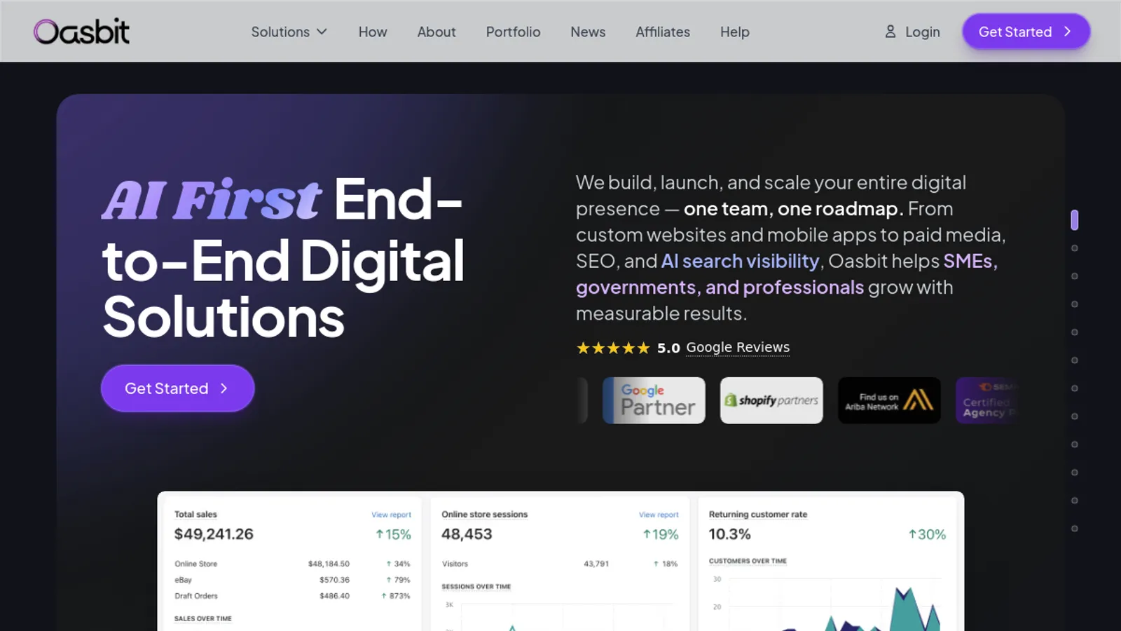 Screenshot of the Oasbit homepage