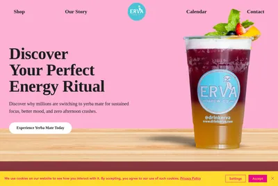 Erva Brew Co. Yerba Mate Iced Teas website homepage