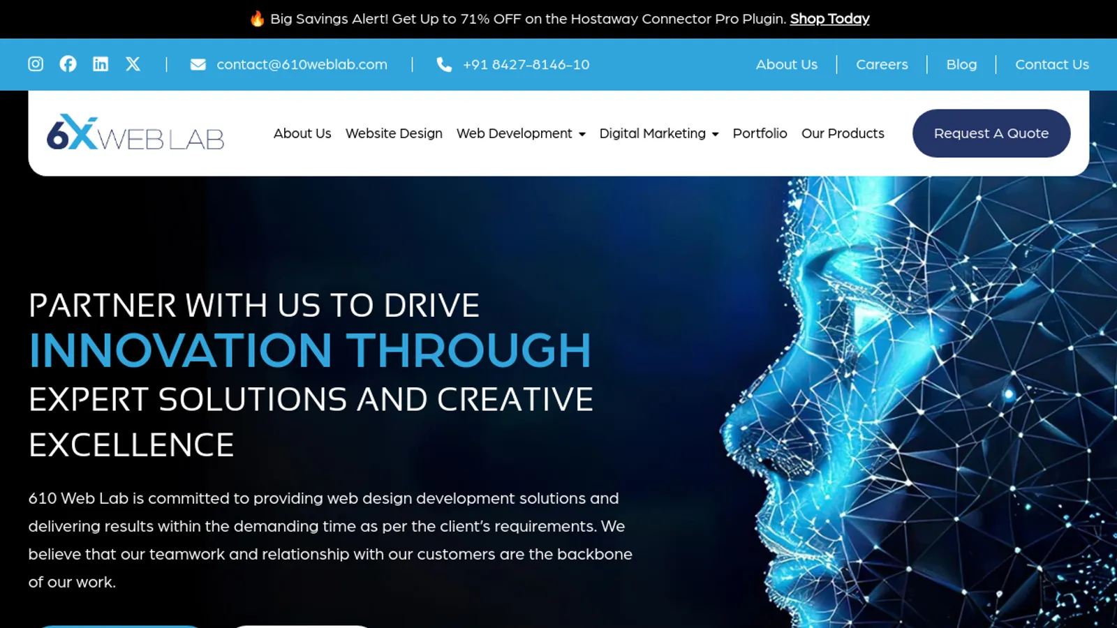 Screenshot of the 610 Web Lab LLP homepage