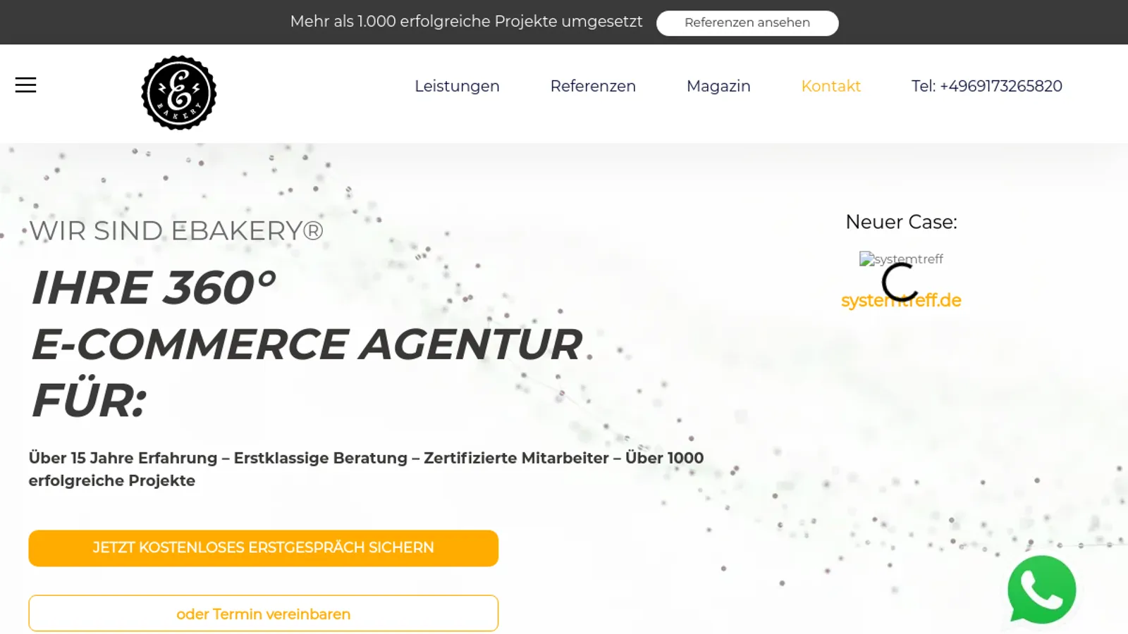 Screenshot of the eBakery homepage