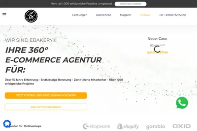 Screenshot of the eBakery homepage