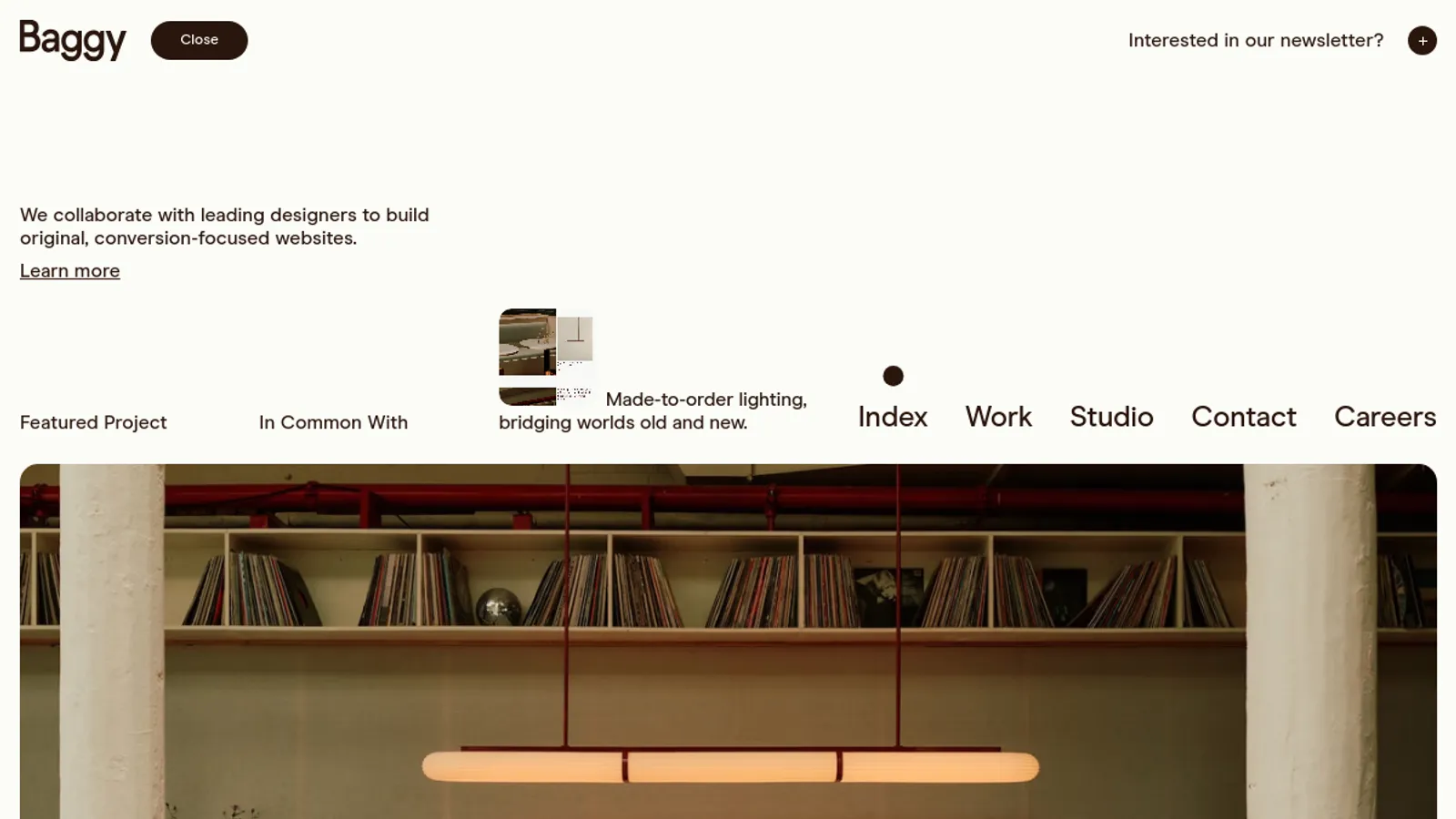 Screenshot of the Baggy homepage