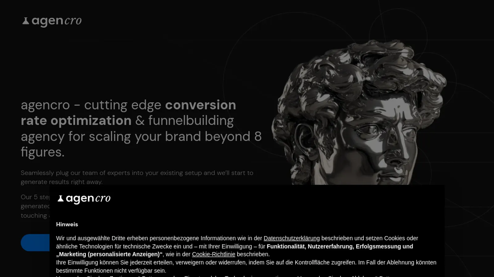 Screenshot of the agencro homepage