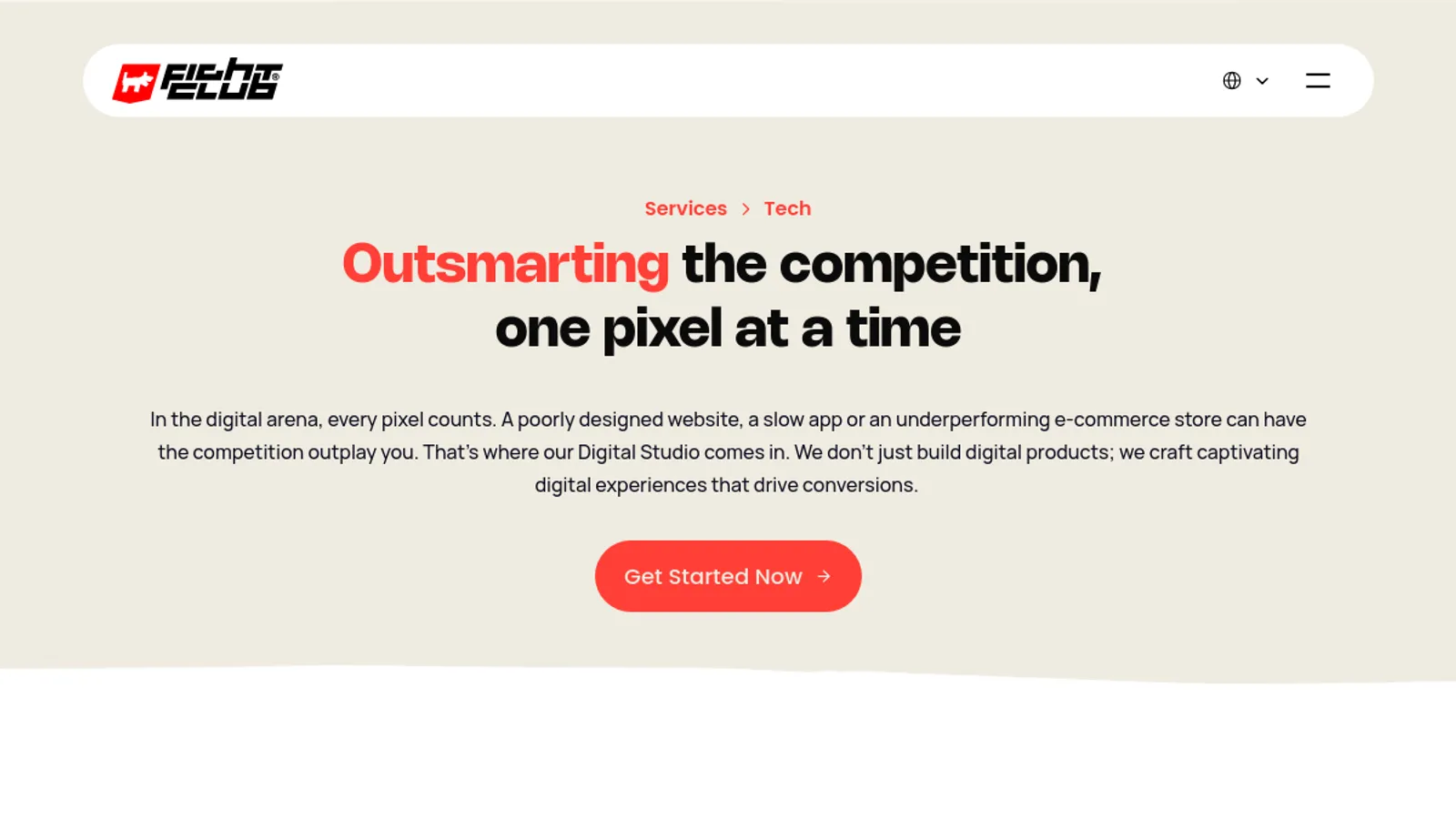 Screenshot of the Fightclub homepage