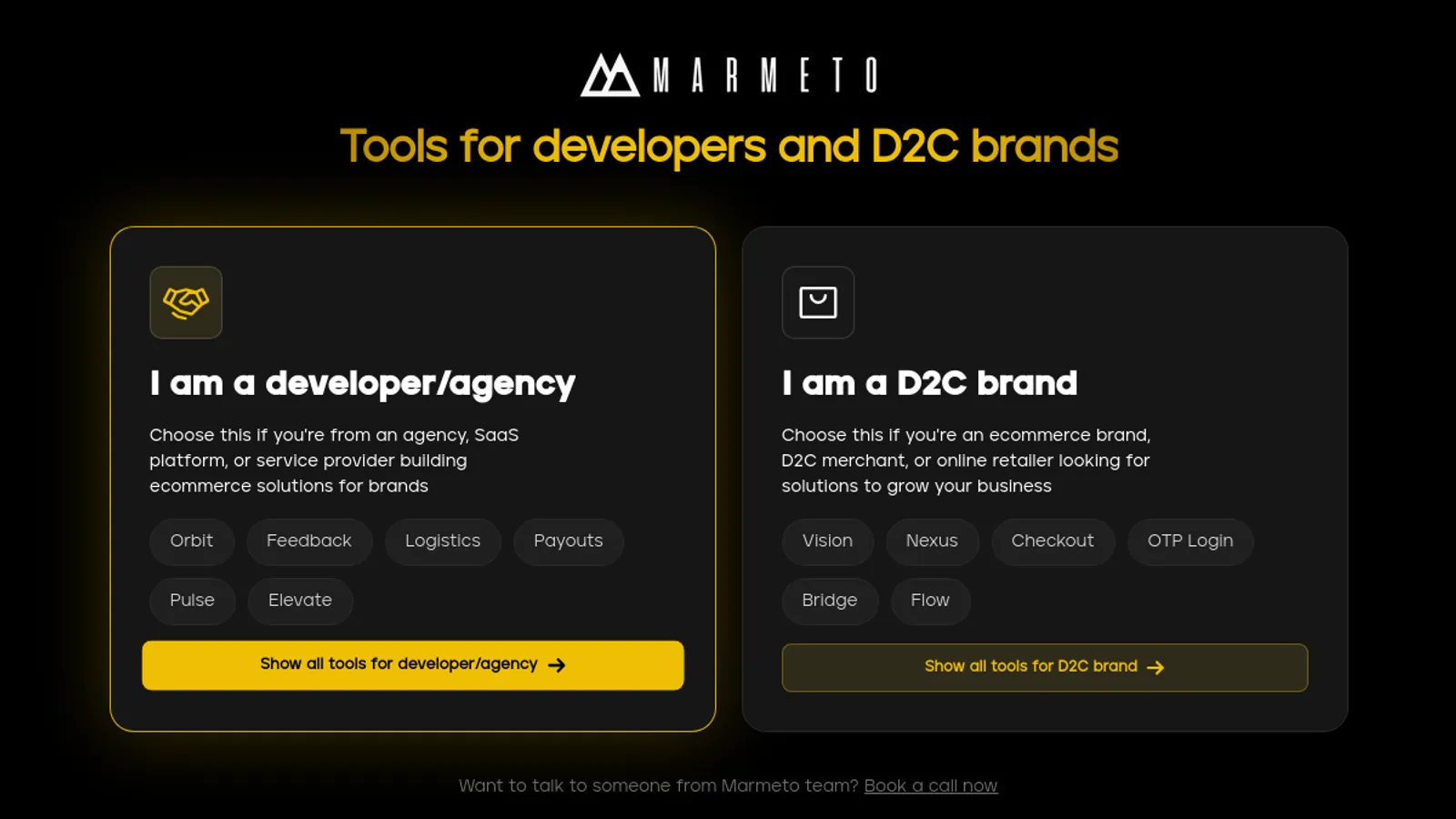 Screenshot of the Marmeto homepage