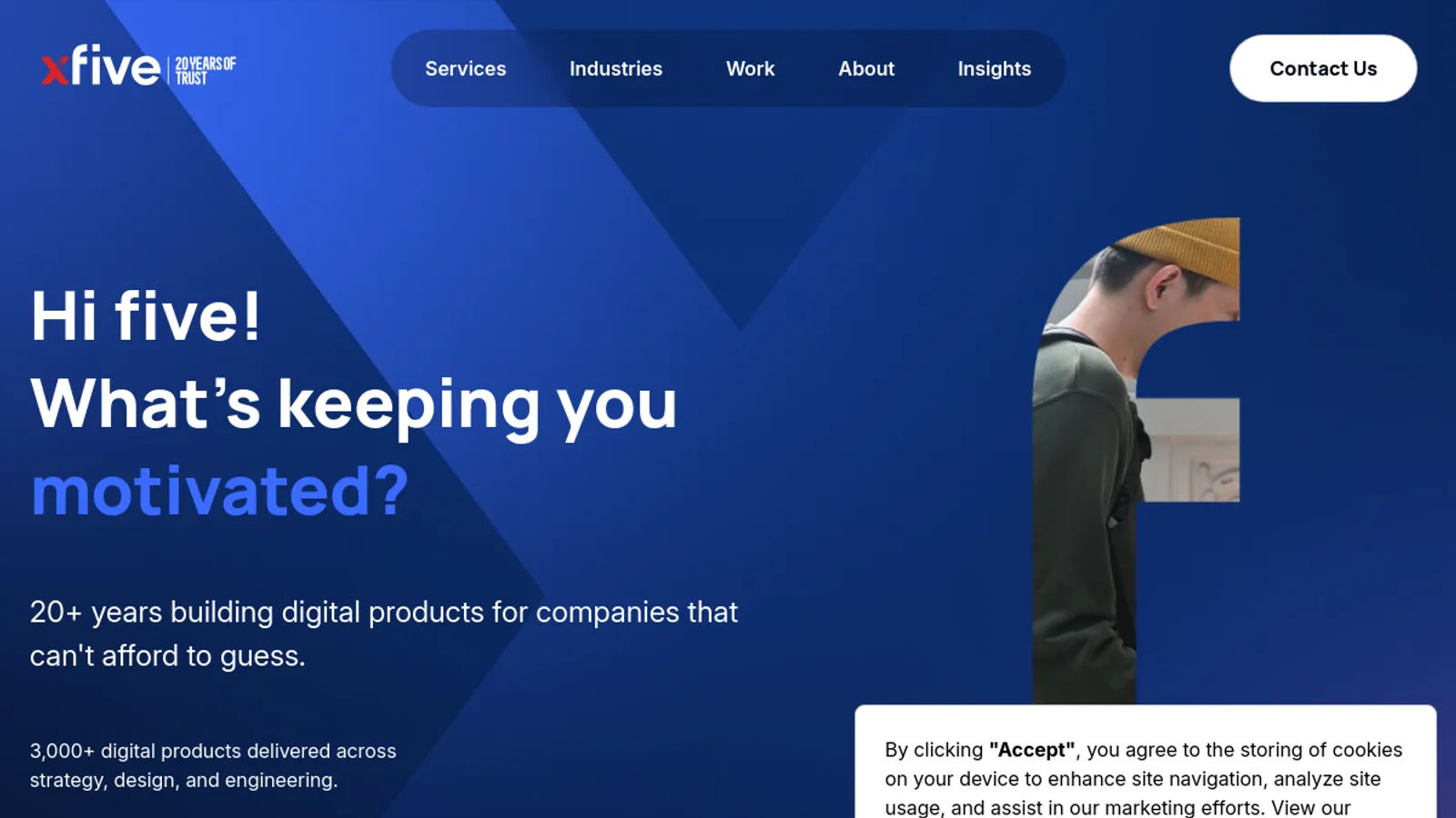 Screenshot of the xfive homepage
