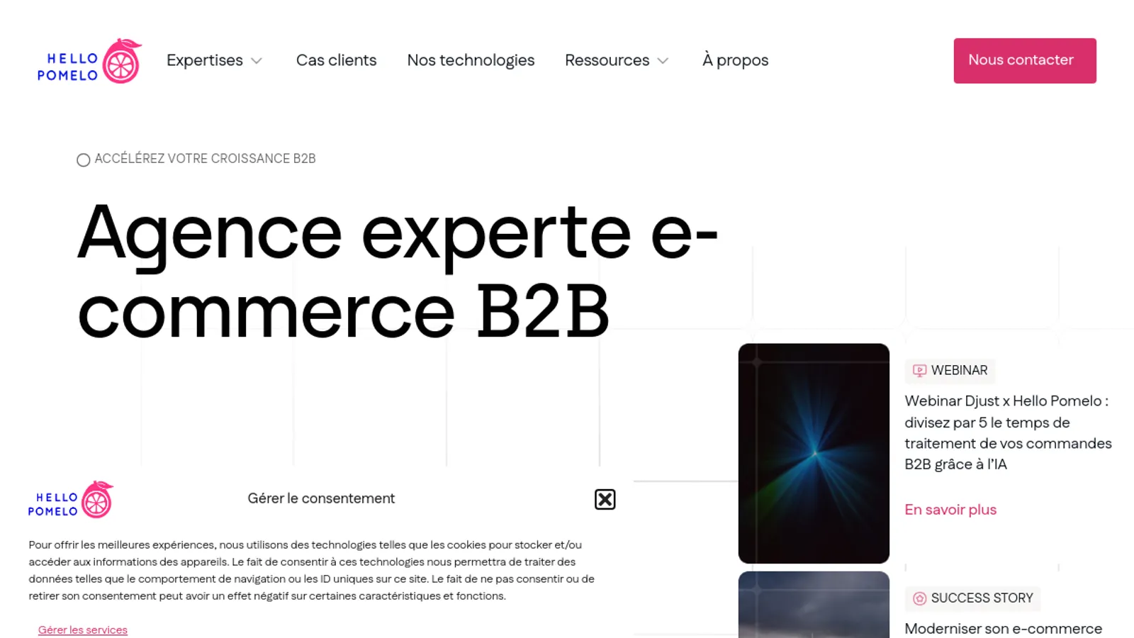 Screenshot of the Hello Pomelo homepage