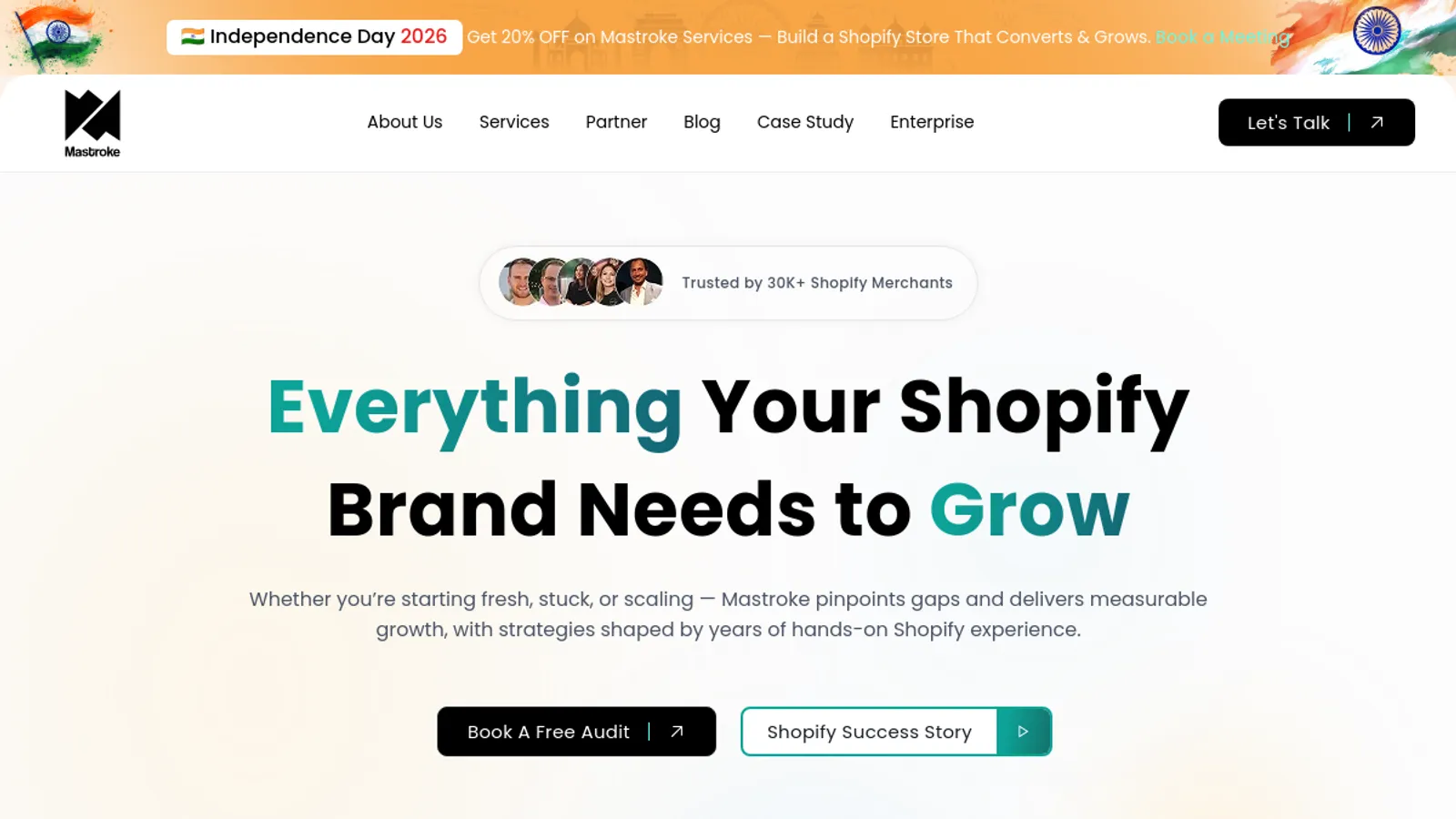 Screenshot of the Mastroke homepage