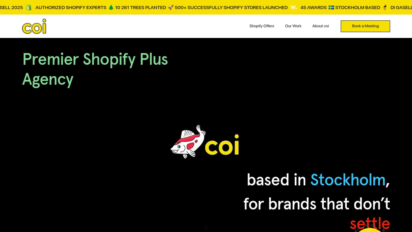 Screenshot of the coi homepage