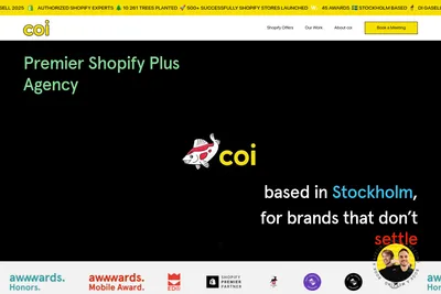 Screenshot of the coi homepage
