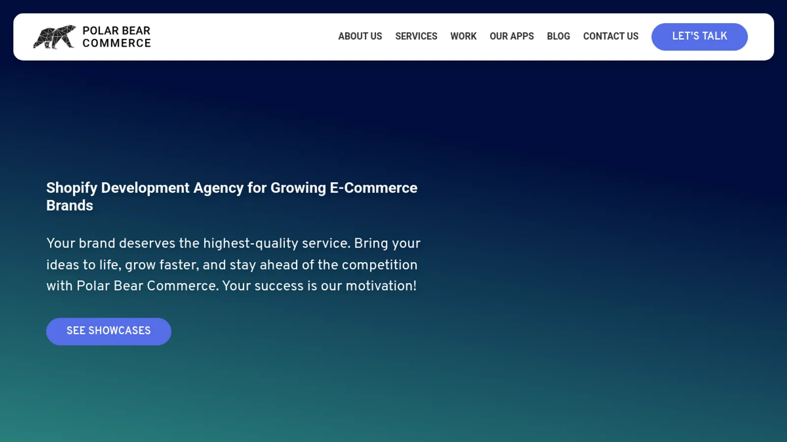 Screenshot of the Polar Bear Commerce homepage