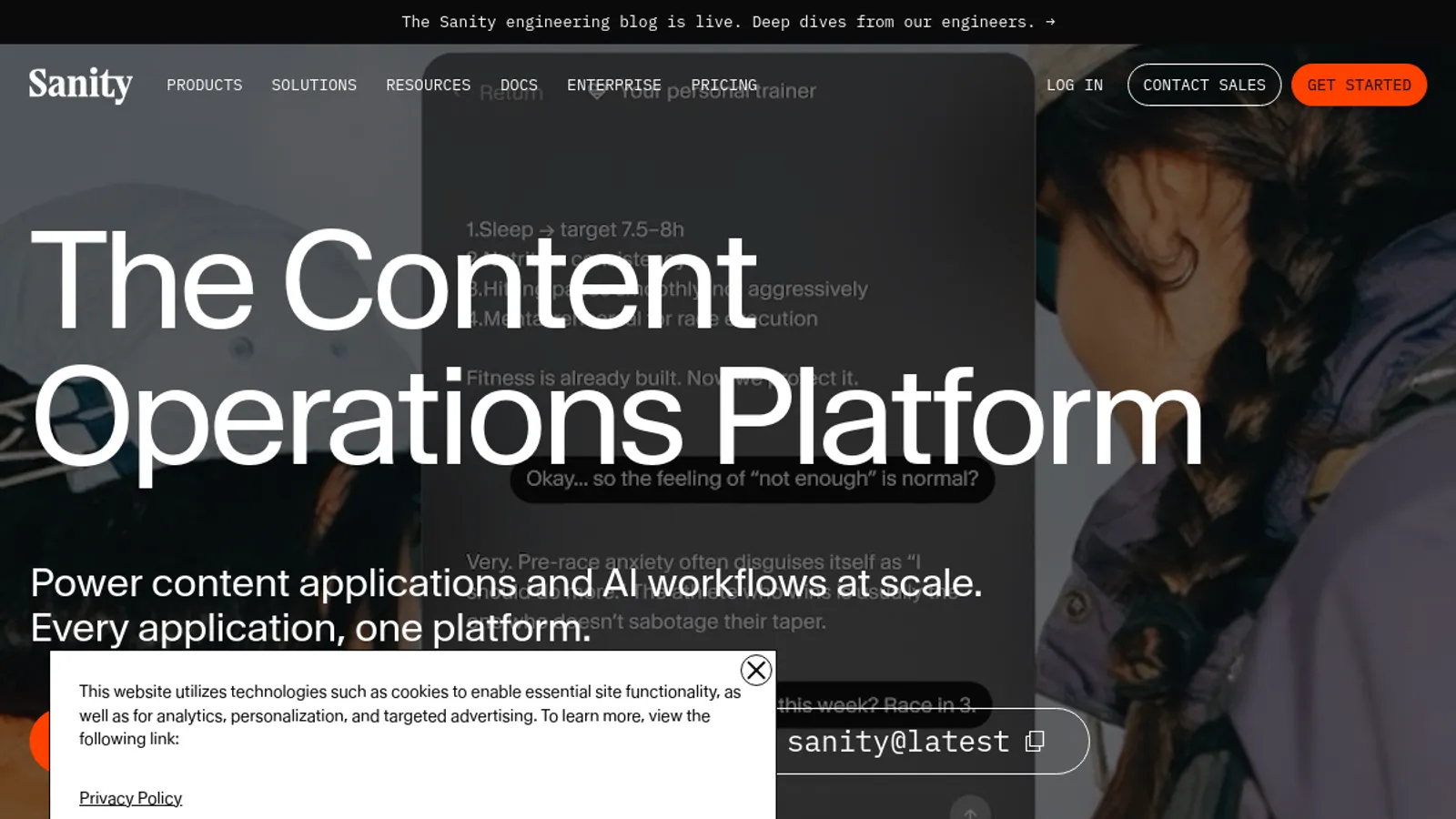 Screenshot of the Sanity homepage