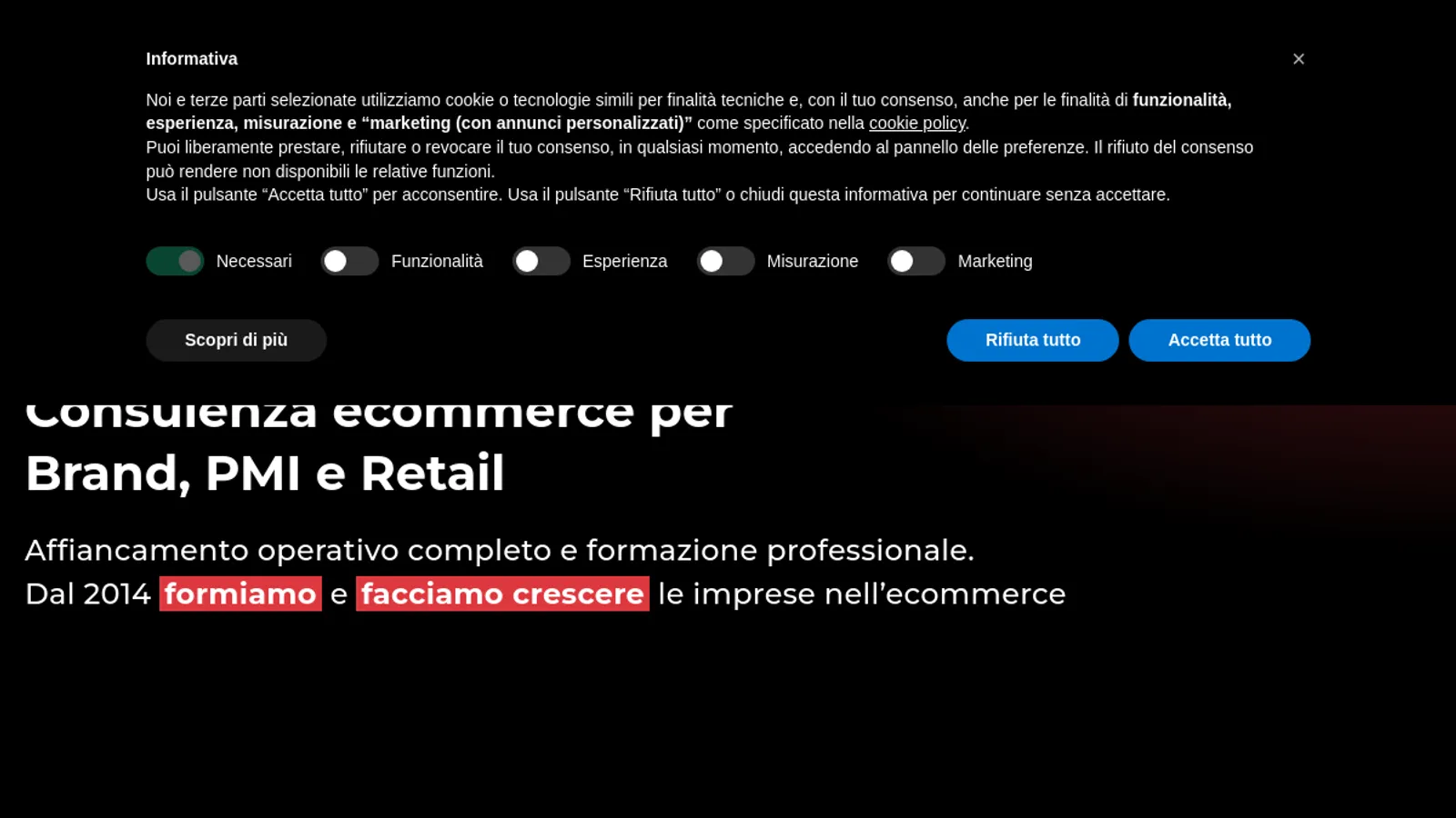 Screenshot of the ECOMMERCE SCHOOL SRL homepage
