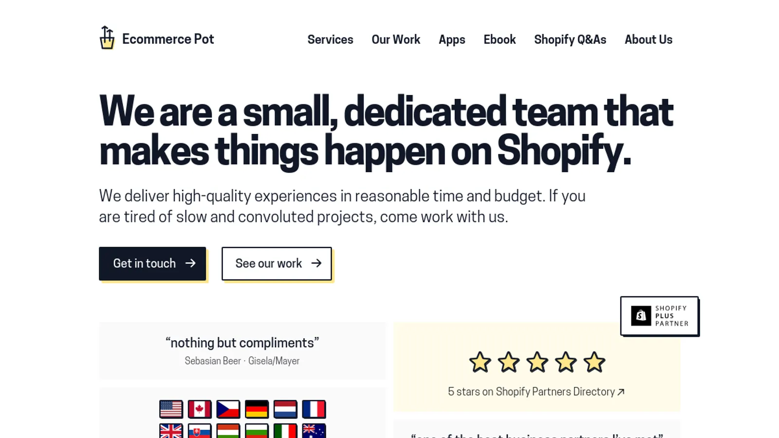 Screenshot of the Ecommerce Pot homepage
