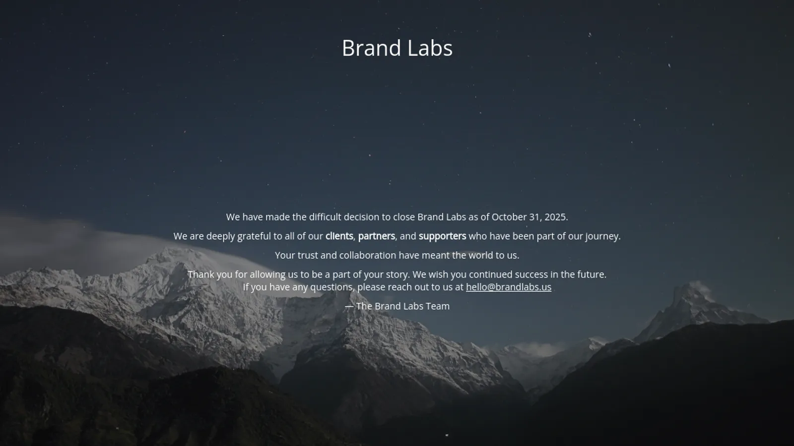 Screenshot of the Brand Labs homepage