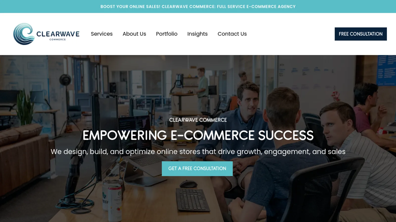 Screenshot of the Clearwave Commerce homepage