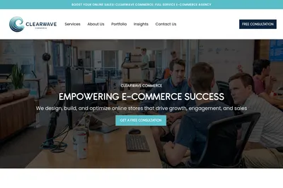 Screenshot of the Clearwave Commerce homepage