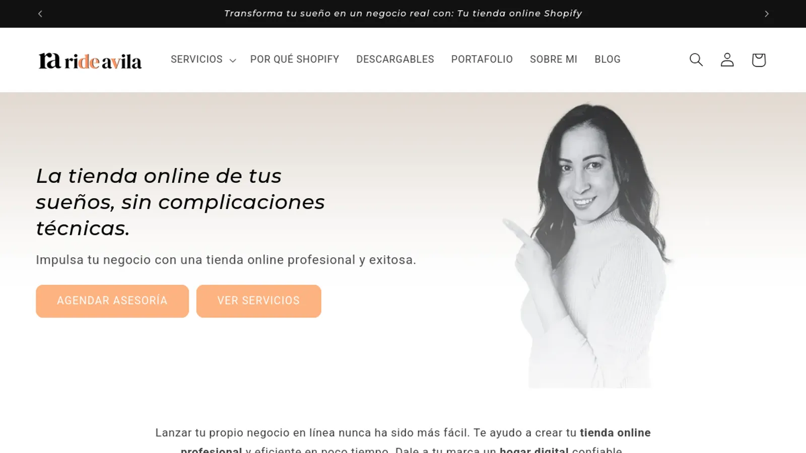 Screenshot of the Ride Avila homepage