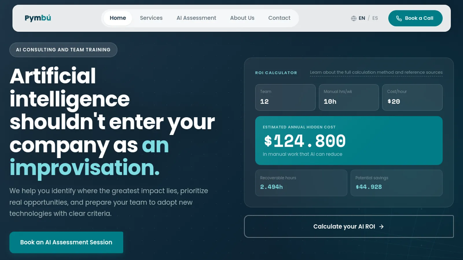 Screenshot of the Pymbú homepage