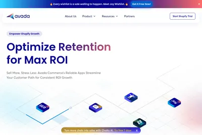 Screenshot of the Avada Commerce homepage