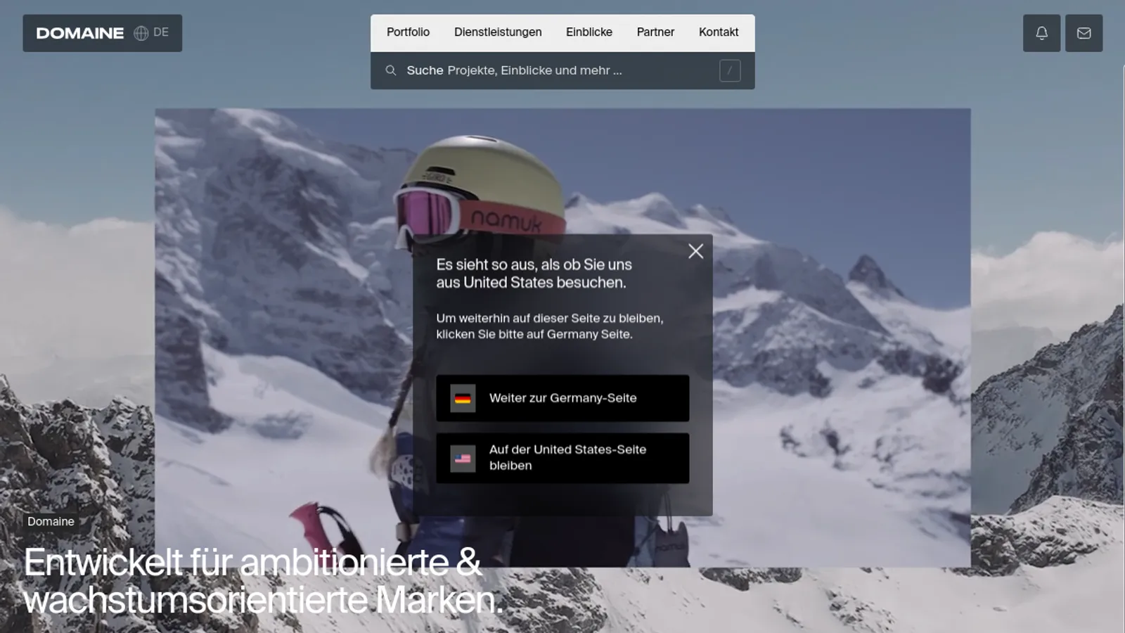 Screenshot of the Domaine DACH homepage