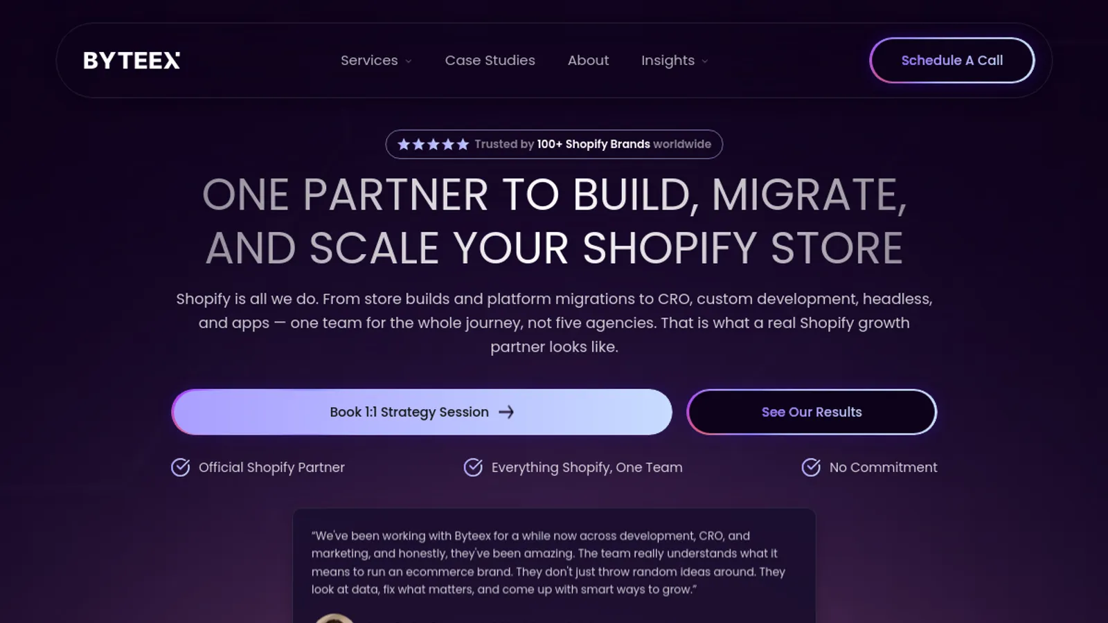 Screenshot of the Byteex homepage