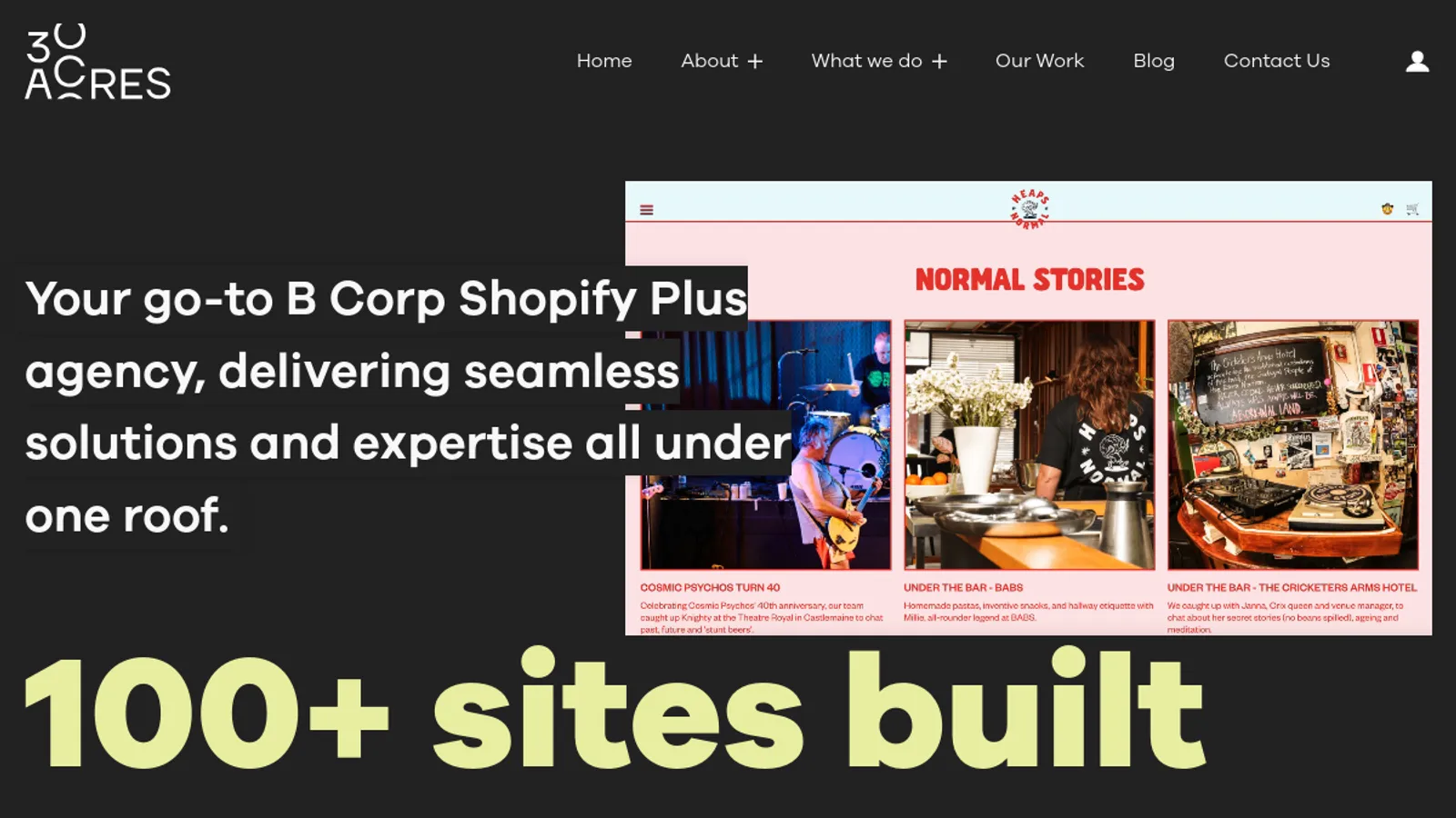 Screenshot of the 30acres homepage
