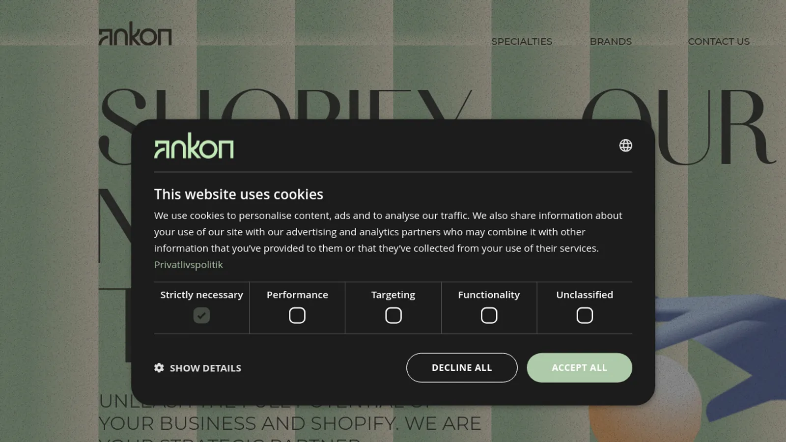 Screenshot of the ankon homepage