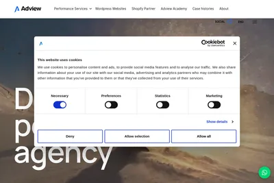 Screenshot of the Adview homepage