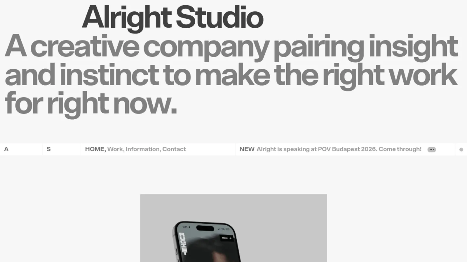 Screenshot of the Alright Studio homepage