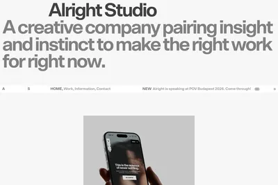 Screenshot of the Alright Studio homepage