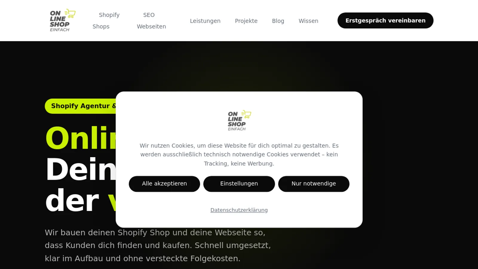 Screenshot of the Online Shop Einfach homepage
