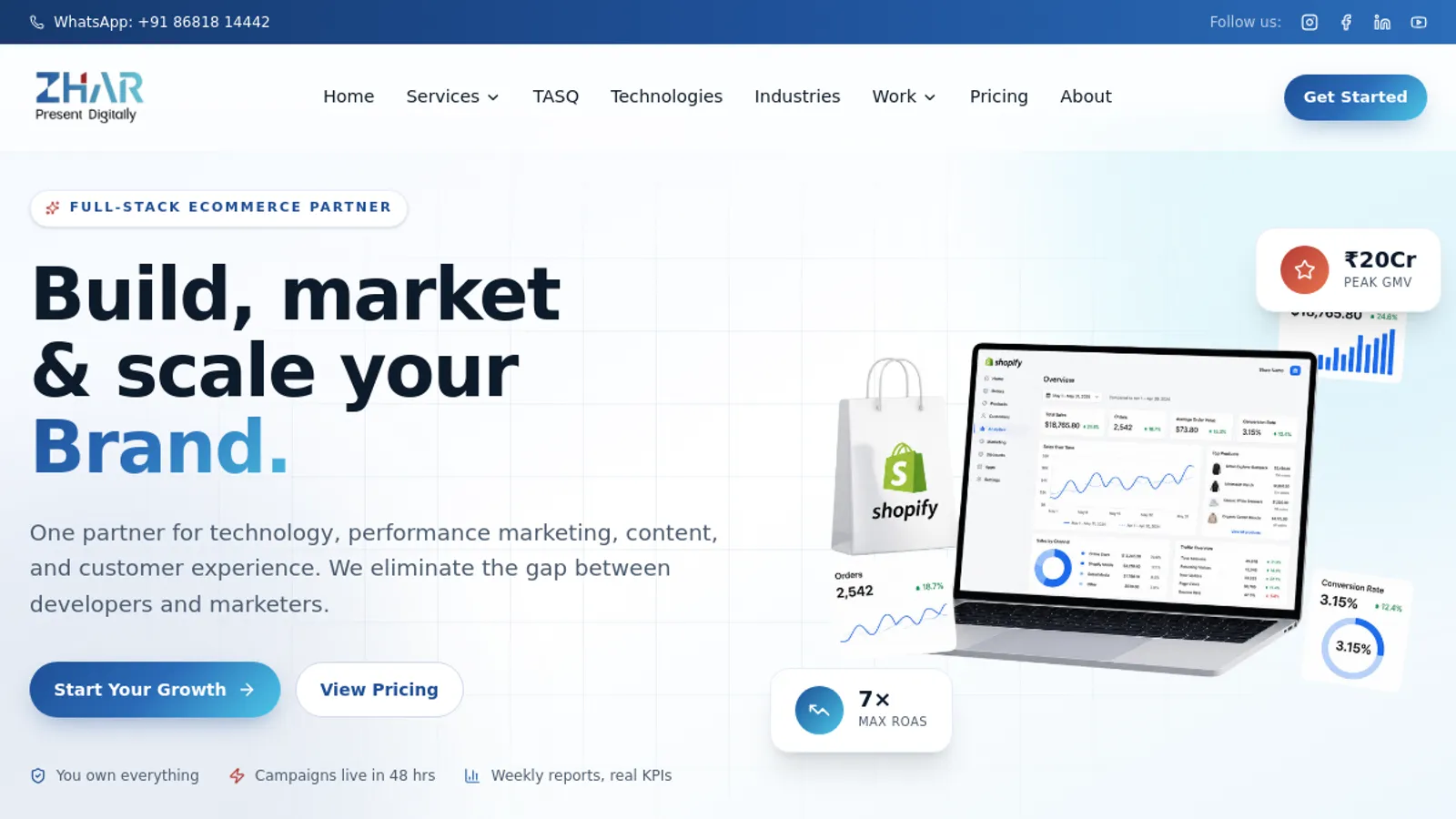 Screenshot of the Zhar Tech homepage