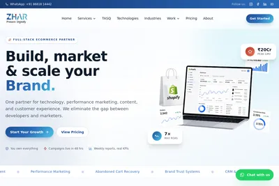 Screenshot of the Zhar Tech homepage