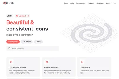 Screenshot of the Lucide homepage