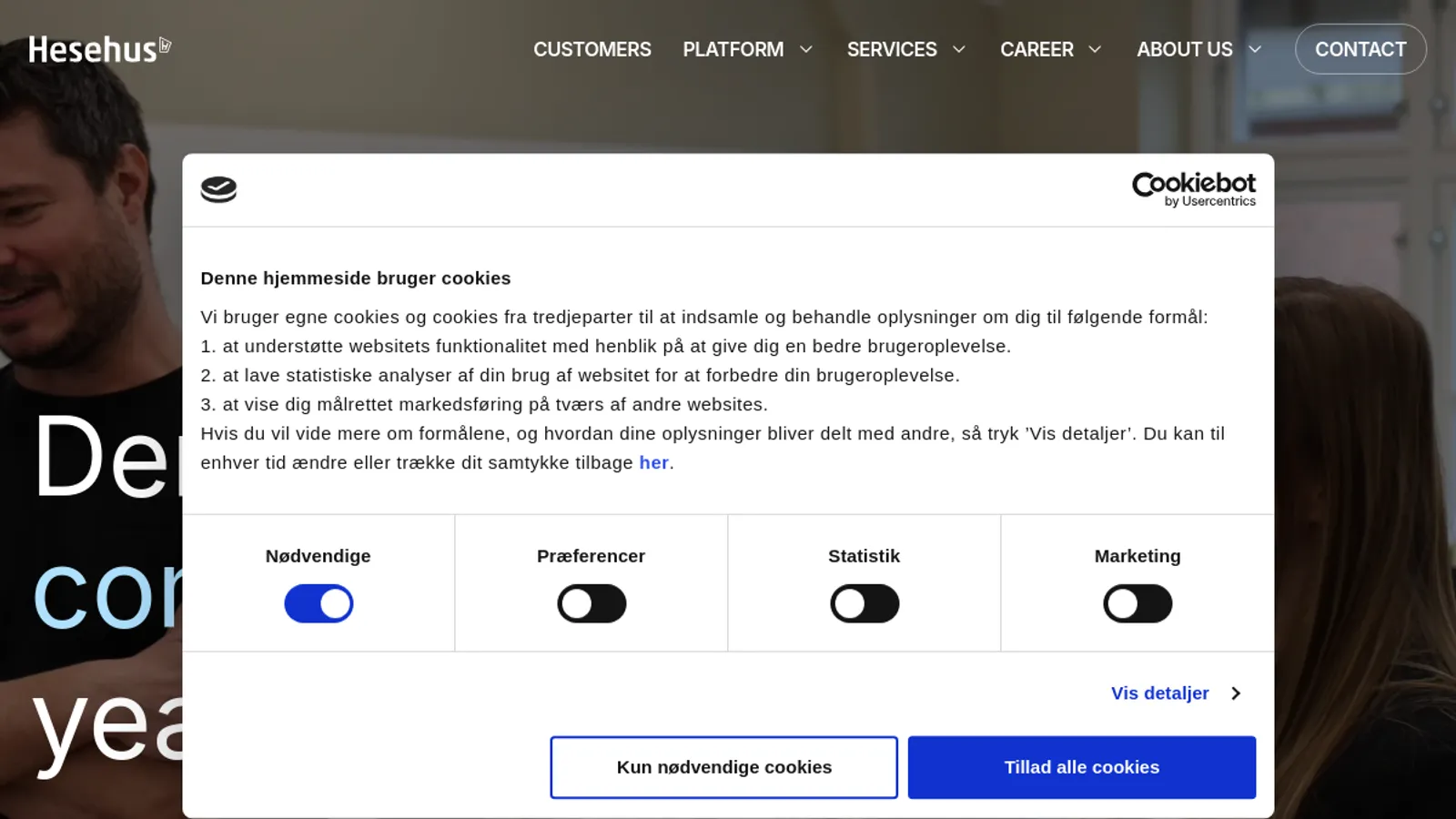 Screenshot of the Hesehus homepage