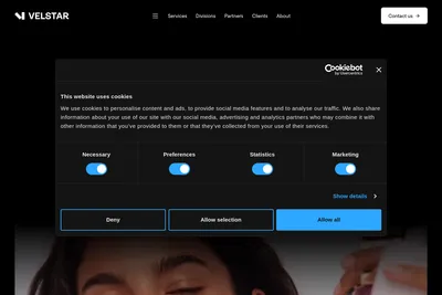 Screenshot of the Velstar homepage