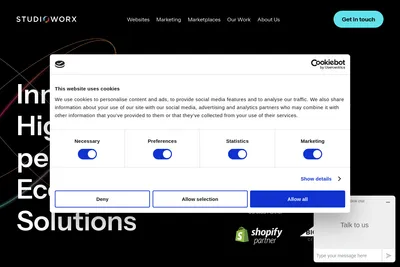 Screenshot of the Studioworx homepage