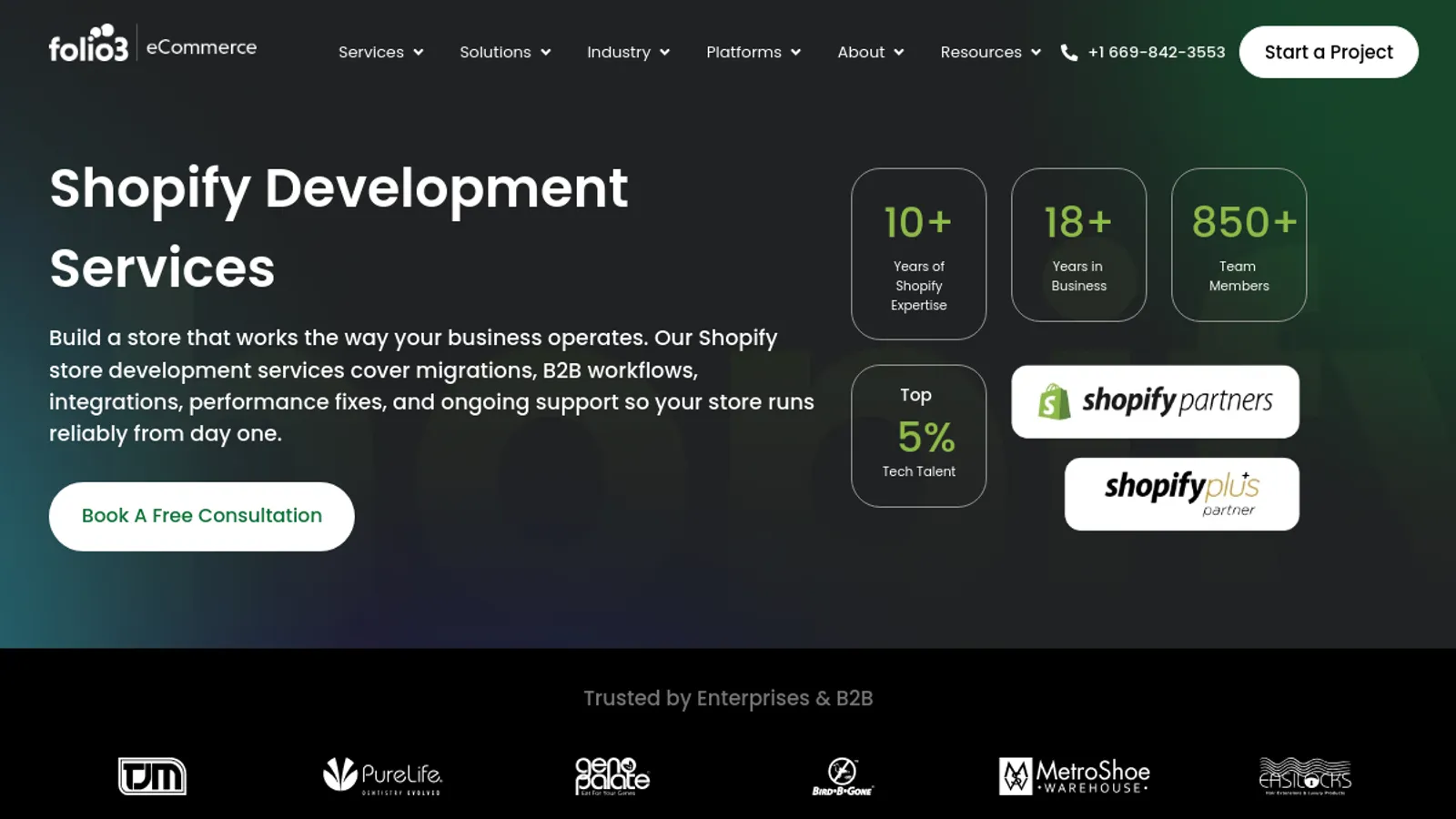 Screenshot of the Folio3 eCommerce homepage