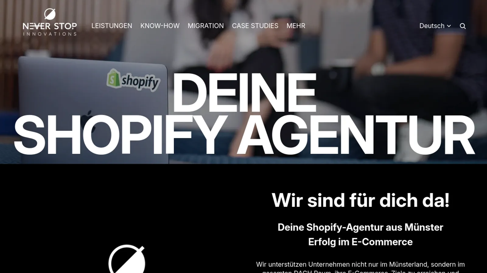 Screenshot of the NEVER STOP Innovations homepage