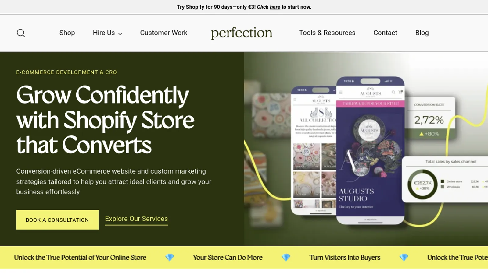 Screenshot of the Perfection Media homepage