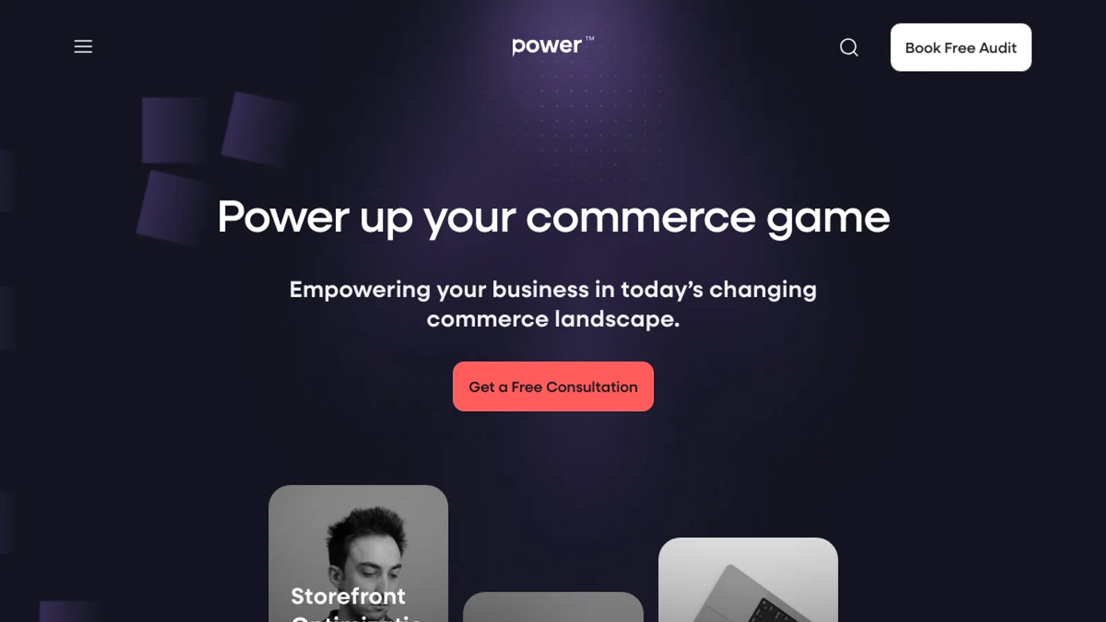 Screenshot of the Power Commerce homepage