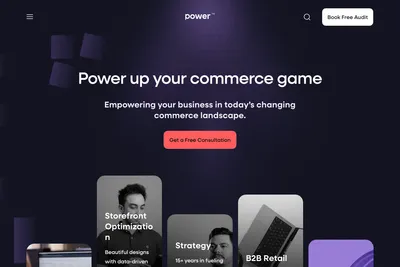 Screenshot of the Power Commerce homepage