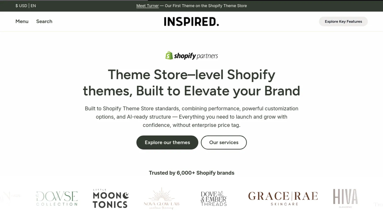 Screenshot of the InspiredTheme homepage